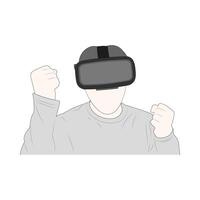 The young man wearing a VR headset and trying a new experience on white background vector