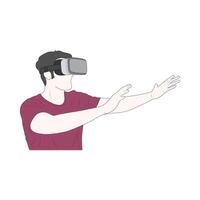 The young man wearing a VR headset and trying a new experience on white background vector