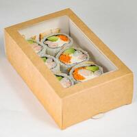 Opened Sushi Box Tempts With Freshly Prepared Assortment photo