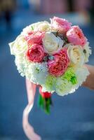 Pink and White Bridal Bouquet With Copy Space photo