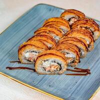 Appetizing Blue Plate Overflowing With Assorted Delicious Food photo