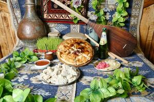 Table With Deliciously Topped Pie photo