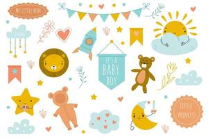 Funny vector bright vector set for babies with fun characters and elements