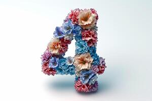 ai generado floral 3d letra 4 4 en moderno estilo aislado en blanco antecedentes con elegante flor arreglo foto