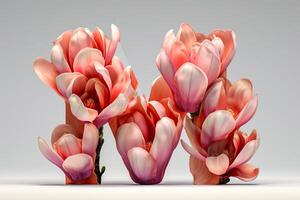 AI generated 3d modern style letter m made from magnolia flowers isolated on white background photo