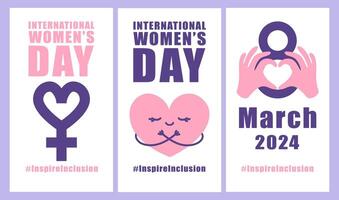 International womens day concept poster. Inspire Inclusion woman illustration background. 2024 women's day campaign theme - InspireInclusion vector