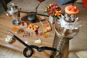 A Coffee Table With an Assortment of Food photo