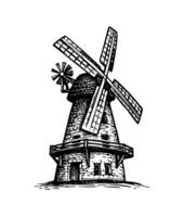 Old windmill. Hand drawn ink sketch. vector