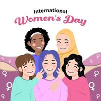 Vector Hand Drawn a Group of Multicultural Women's Illustration Special International Women's Day