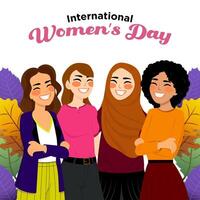 Vector Hand Drawn a Group of Multicultural Women's Illustration Special International Women's Day