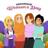 Vector Hand Drawn a Group of Multicultural Women's Illustration Special International Women's Day