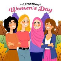 Vector Hand Drawn a Group of Multicultural Women's Illustration Special International Women's Day