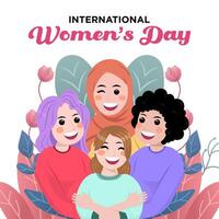 Vector Hand Drawn a Group of Multicultural Women's Illustration Special International Women's Day