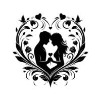 Floral vector silhouette of a romantic couple.