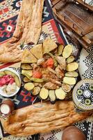 Platter of Food on Rug photo