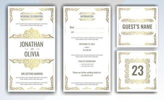 Card template luxury Wedding invitation, RSVP, save the date with golden Swirls in victorian style vector