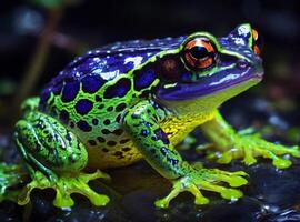 AI generated Colorful Frog on the ground photo