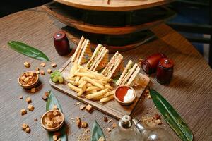 Abundant Wooden Table Displaying a Variety of Delectable Food photo