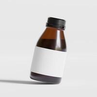 Medicine bottle of brown glass isolated on white background with clipping path. Cough syrup, mock-up 3D rendering illustration photo