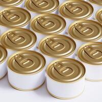 White blank tin can gold metal Tin Can with key, canned Food. Isolated with clipping path.  for mockup collection photo