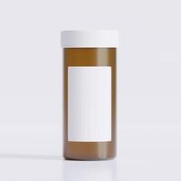 3D rendering of a set of empty labeled medical pill bottles brown color and realistic texture photo