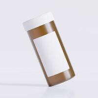 3D rendering of a set of empty labeled medical pill bottles brown color and realistic texture photo