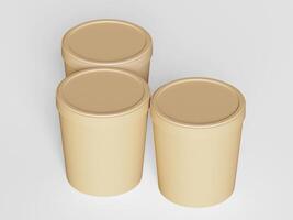 Round paper food packaging box, paper food container, 3d rendering, 3d illustration photo