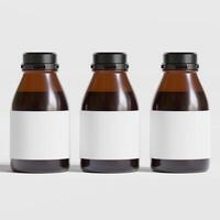 Medicine bottle of brown glass isolated on white background with clipping path. Cough syrup, mock-up 3D rendering illustration photo