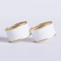 White blank tin can gold metal Tin Can with key, canned Food. Isolated with clipping path.  for mockup collection photo