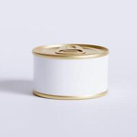 White blank tin can gold metal Tin Can with key, canned Food. Isolated with clipping path.  for mockup collection photo