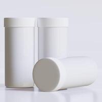 3D rendering of set for medical pill bottles white color realistic texture photo