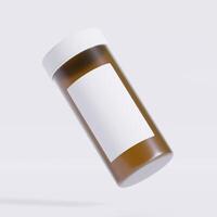 3D rendering of a set of empty labeled medical pill bottles brown color and realistic texture photo