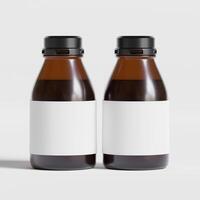 Medicine bottle of brown glass isolated on white background with clipping path. Cough syrup, mock-up 3D rendering illustration photo