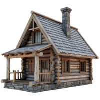 ai gegenereerd 3d renderen van een houten huis Aan transparant achtergrond - ai gegenereerd png
