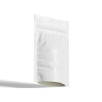 Blank white aluminium foil plastic pouch bag sachet packaging mockup isolated on white background, 3D rendering photo