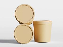 Round paper food packaging box, paper food container, 3d rendering, 3d illustration photo