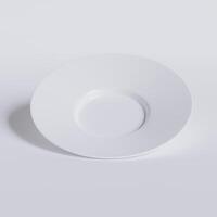 Empty plate white color and realistic texture with abstract white background photo