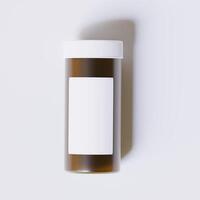 3D rendering of a set of empty labeled medical pill bottles brown color and realistic texture photo