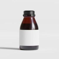 Medicine bottle of brown glass isolated on white background with clipping path. Cough syrup, mock-up 3D rendering illustration photo