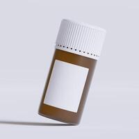 Vial of pills with blank label, isolated on white background. Closed medicine bottle isolated on white background 3D illustration photo