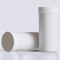 3D rendering of set for medical pill bottles white color realistic texture photo