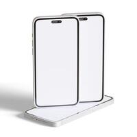 High quality realistic frame smartphone with blank white screen. Mockup phone for visual ui app demonstration. photo
