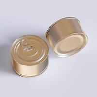 White blank tin can gold metal Tin Can with key, canned Food. Isolated with clipping path.  for mockup collection photo