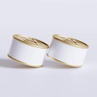 White blank tin can gold metal Tin Can with key, canned Food. Isolated with clipping path.  for mockup collection photo