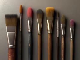 AI generated a group of brushes that are lined up on a table photo