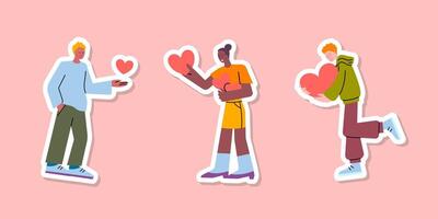 Cartoon Color Characters People Valentine Day Sticker Concept. Vector