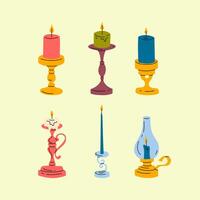 Cartoon Color Retro Candlesticks Icon Set. Vector