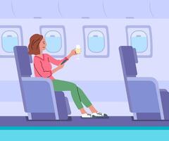 Cartoon Color Character Girl and Airplane First Class Concept. Vector