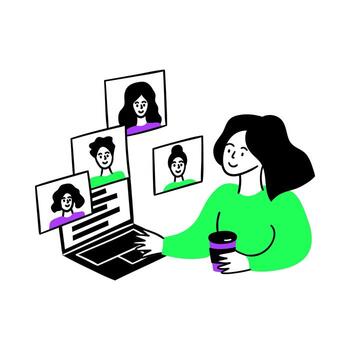 Cartoon Color Web Development Concept Scene with Character Girl. Vector