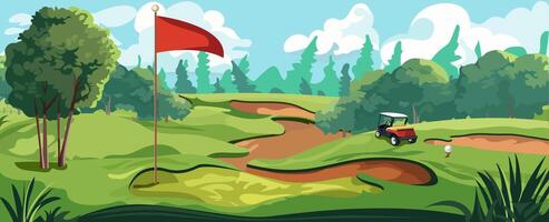 Cartoon Color Grass Golf Course Field. Vector